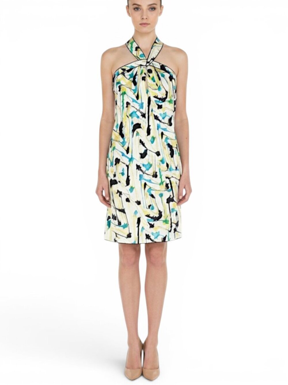 W By Worth 100% Silk Colorful Printed Halter Slit Neck Summer Dress NWT New 0